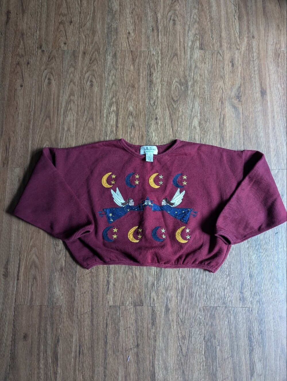 Celestial Inspired Burgundy Cropped Sweater Sz L